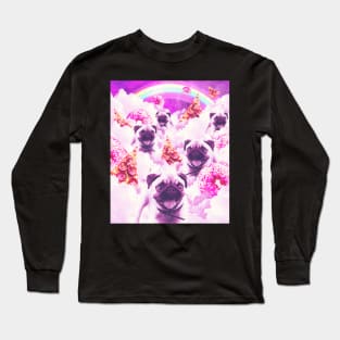 Pugs In The Clouds With Doughnut, Pizza, Rainbow Long Sleeve T-Shirt